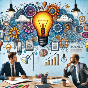 An image capturing a collaborative team brainstorming session with colorful sticky notes and lively discussion.
