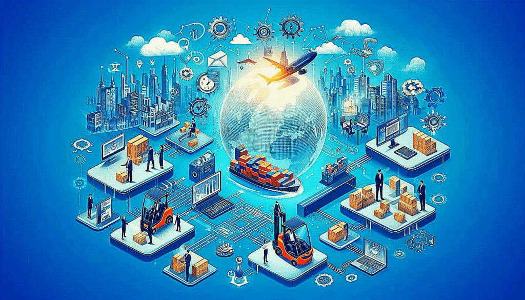 FMCG supply chain digital tools illustration representing efficiency, real-time visibility, and automation.