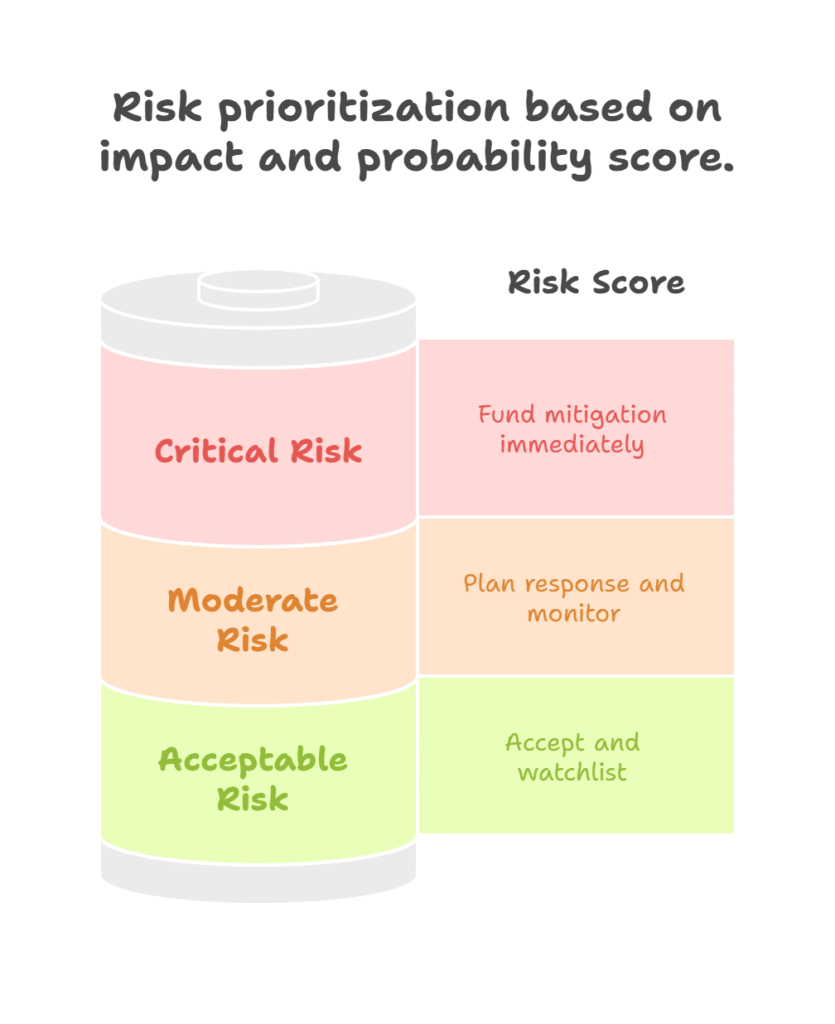 Risk prioritization based on impact and probability score.
